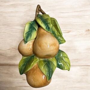 Vintage Hanging Golden Pears Ceramic Kitchen Wall Plaque